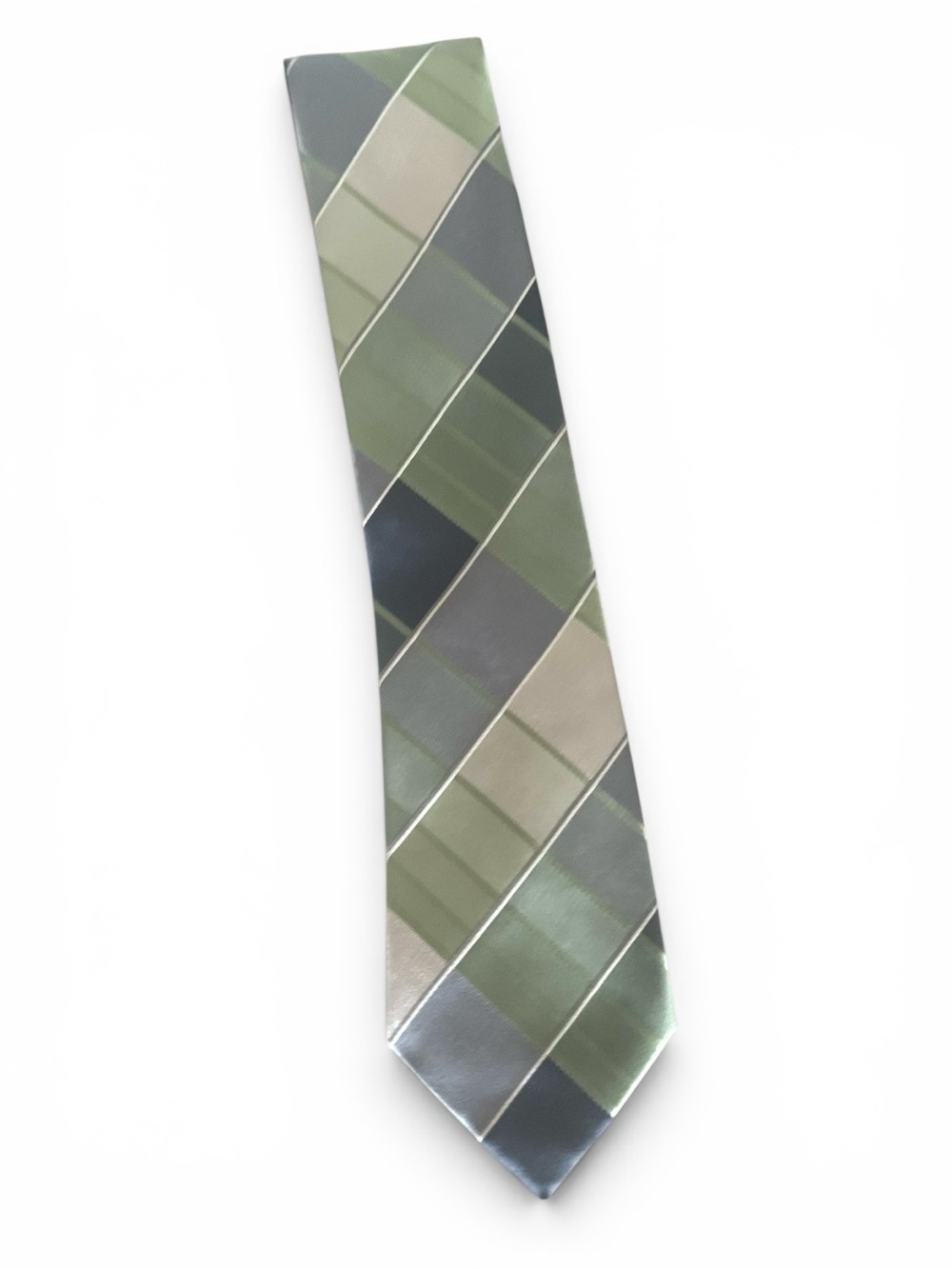 Van Heusen Green and Gray Diagonal Stripe Tie